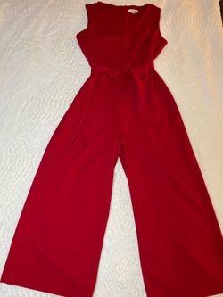Calvin Klein Women’s Size 14 Red Sleeveless Belted Wide-Leg Jumpsuit