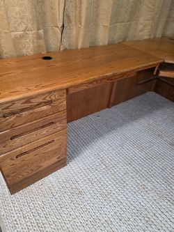 Solid Oak L-Shaped Executive Corner Desk – Computer/Home Office