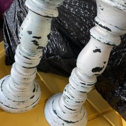 Set Of 2 Distressed  Wooden Candle Holders 