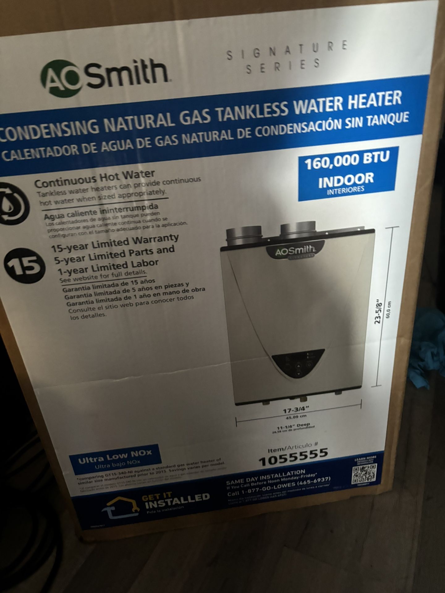 brand New 160 Thousand Btu Natural Gas Tankless Ac Smith, Hot Water Heater