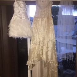 WEDDING DRESS, COCKTAIL MINI WEDDING, AND VEIL, WHITE/ IVORY SIZE 2 /. BELLO VESTIDO DE MAT