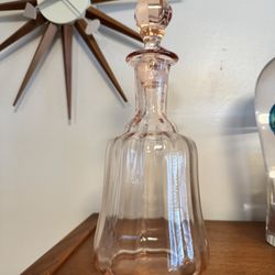 Vtg Pink  Glass Wine Decanter Bottle with Stopper 12" tall