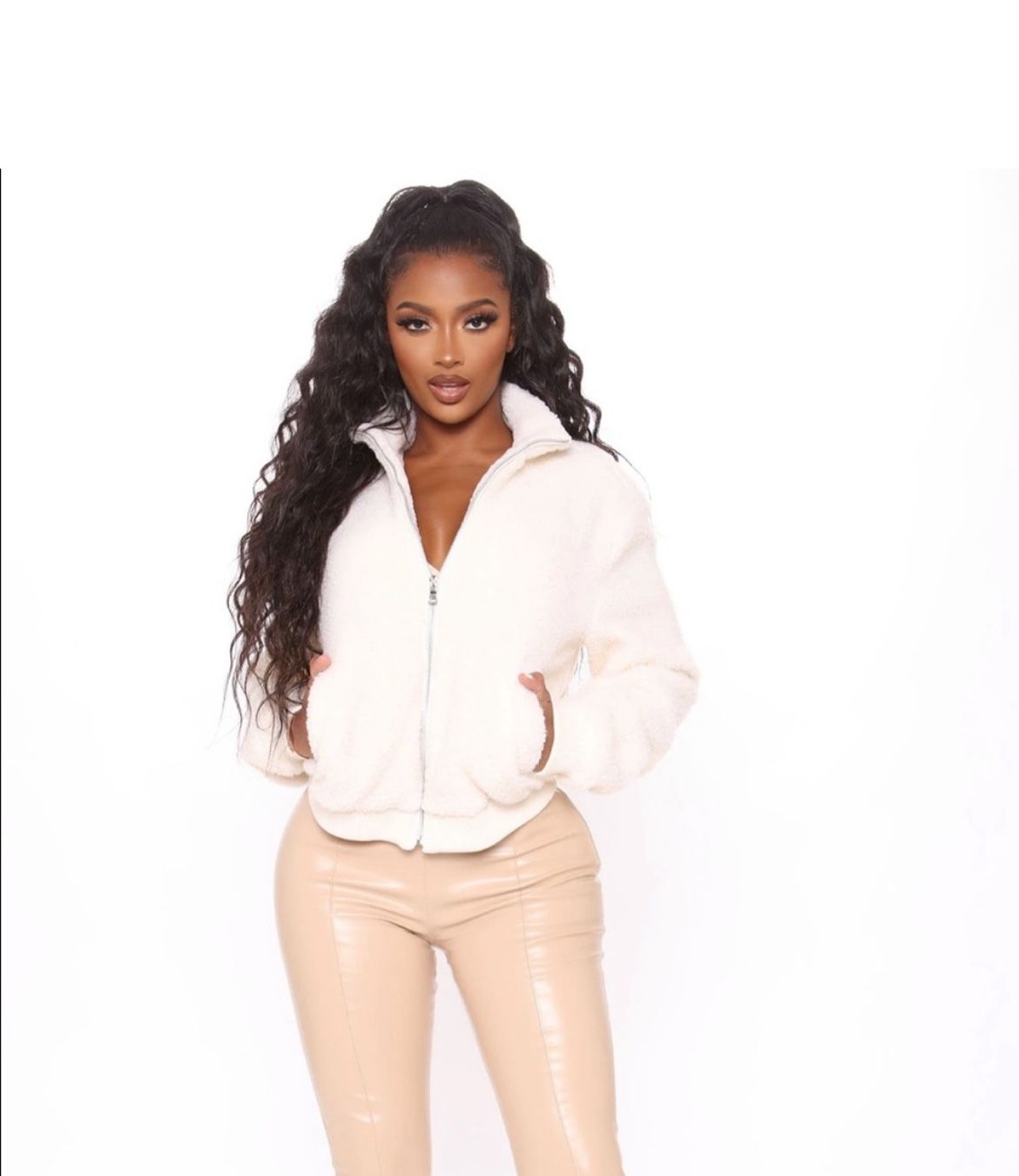 Ivory Sherpa Bomber Jacket Size Small