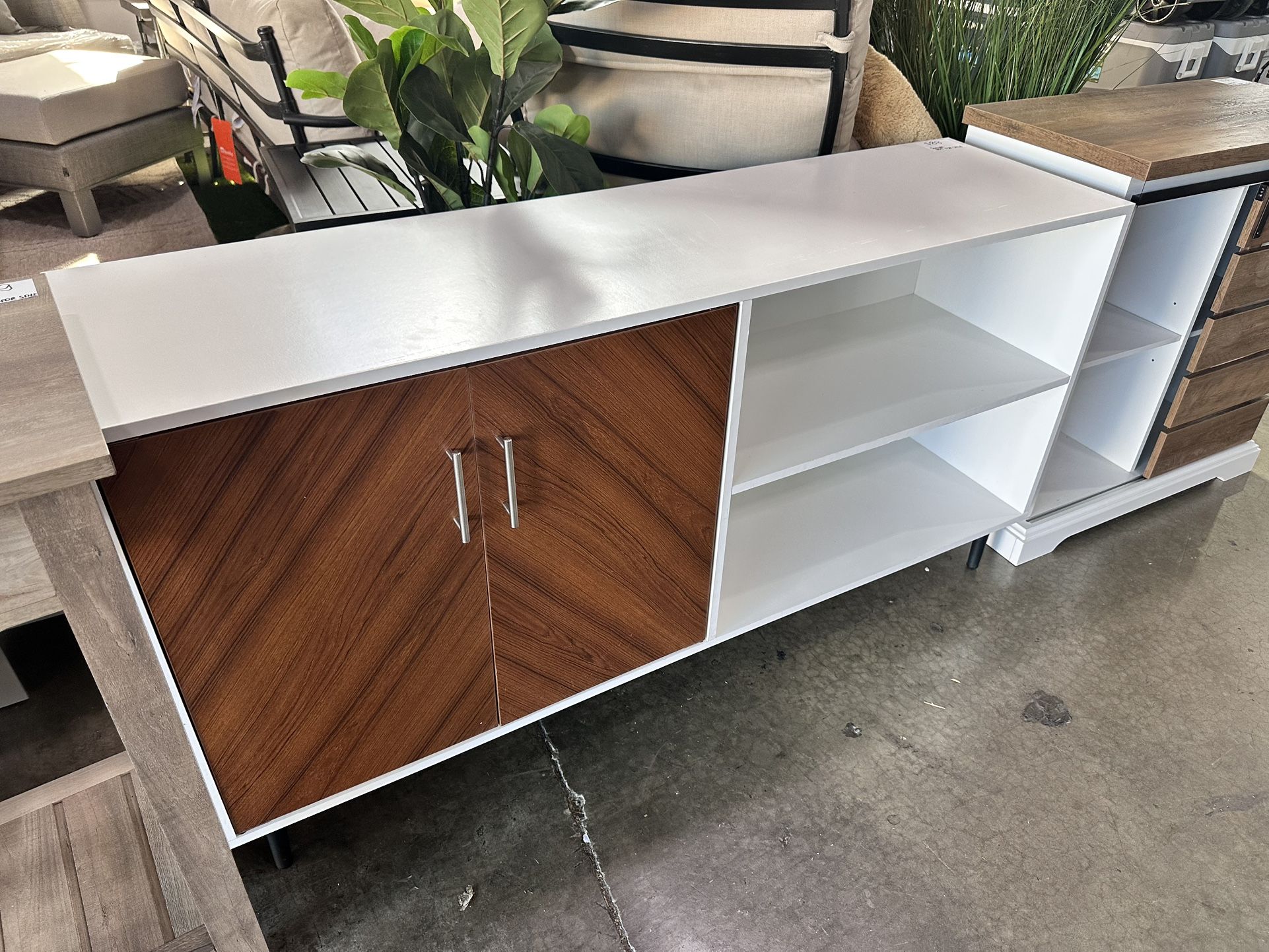 Walker Edison Fehr Modern 2 Door Bookmatch Asymmetrical Console for TVs up to 65 Inches, 58 Inch, White