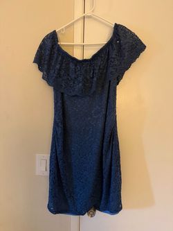 Blue Lace Off-Shoulder Mini Maternity Dress L