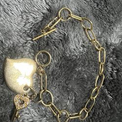 925 Gold Played  Heart And Key Bracelet Size 7 1/2