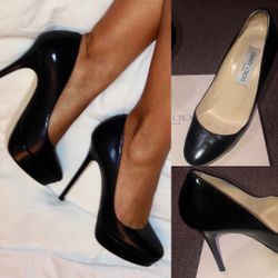 JIMMY CHOO Black Kid Leather Classic Pumps, Orig $675