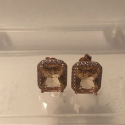 NIB 6.55 Ct Lab Peach Morganite Sterling Silver / 14 K overlay earrings, SALE