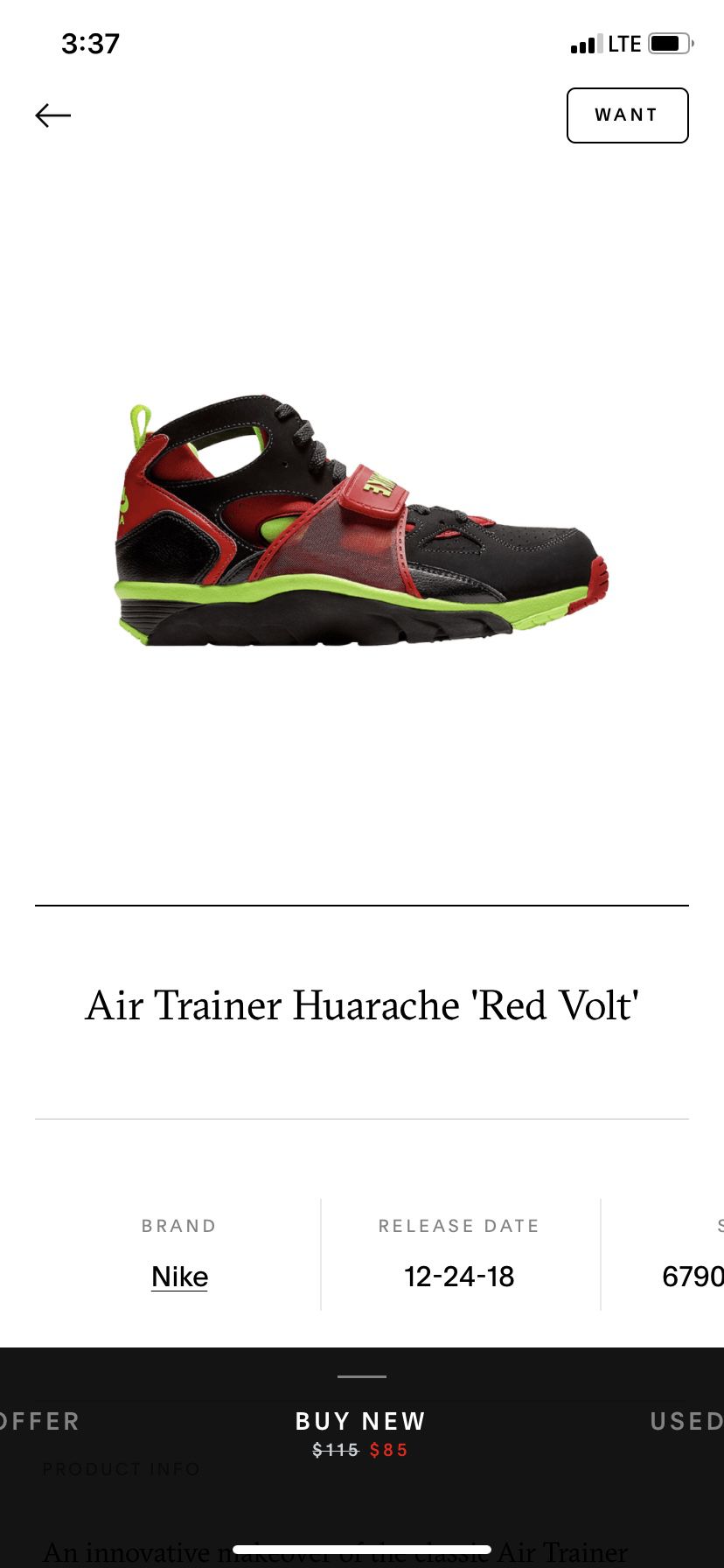 Nike Men’s Air Trainer Huarache Black/Volt Red-10.5