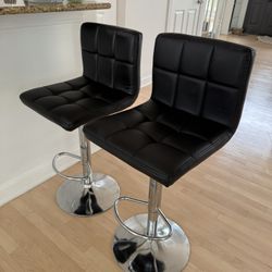  Bar Stools Set of 2, PU leather Black 