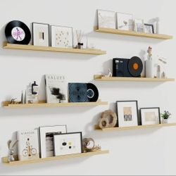 Picture Ledge Shelf, 48 Inch Long Floating Shelves Set of 6, Picture Shelf for Wall with Lip, Large Nursery Book Shelves for Storage