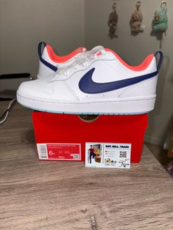 Size 6Y / 7.5 Womens - Nike Court Borough 2 GS/ White navy/ Pink Shoes