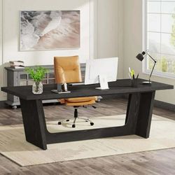 70.87-Inch Executive Computer Desk with Solid Wood Pedestal, Black