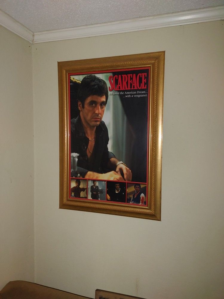 Gold Framed Scarface Poster