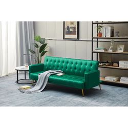 Velvet Green Sofa Bed Couch 🛋️ Brand New In Box 📦 Folds Down Into A Bed 🛏️ 