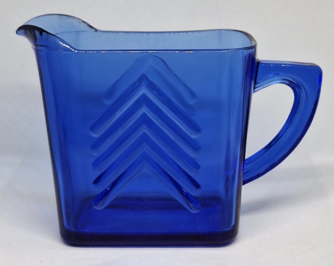 GORGEOUS Vintage Cobalt Blue Glass Creamer with CHEVRON Design