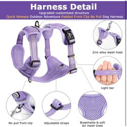 No Pull Dog Harness Dog Harness Medium Sized Dog Adjustable Medium Dog Harness Reflective Easy Control Purple Dog Harness, Medium $10