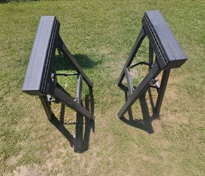 1 Pair Of Plastic Folding Sawhorses, Used, Good Shape