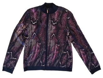 St. John Sport Purple Python Snake Print Full Zip Knit Sweater Jacket Sz M FA08