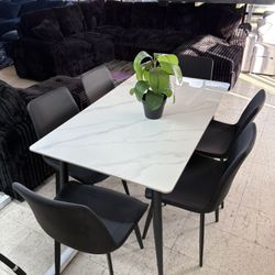 Real Stone Table Top 7 Pcs Dining Set NEW