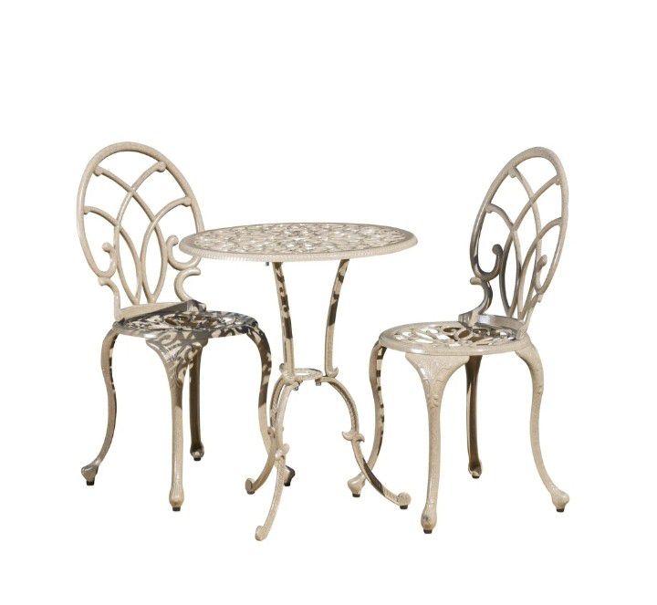 Elegant Fleur de lis Design Aluminum Outdoor Table and 2 Chairs Set