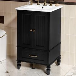 AS IS Assembled New Solid Wood 20" Bathroom Vanities w/ Ceramic Sink Cabinet with 2 Doors & 1 Drawer
