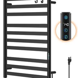 Heated Towel Rack for Bathroom, Hot Towel Warmer Rack Large 10 Bar Electric Hot Towel Warmer, Stainless Steel Wall Mounted Rack with LED Built-in Time