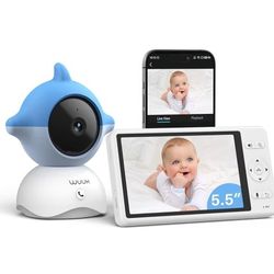 WUUK Baby 2K Video Baby Monitor, 5.5'' Baby Monitor with 360 PTZ Color Display with 135° Wide Angle, 3700mAh Battery, Night Vision, Baby Camera with A