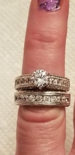 New solid 925 sterling silver with AAA white cz's 2 piece wedding set. Size 5 and 6.