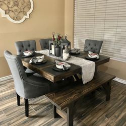 Custom Dining Table Farmhouse Country French Modern Rustic Solid Wood Set Restoration Hardware Insp Bench Hand Built Round Oval Counter Breakfast  