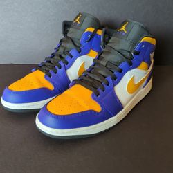 Nike Air Jordan 1 Retro Mid Men's Size 12 Lakers 2022-Gently Used