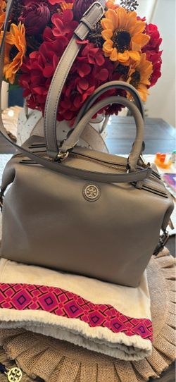 Tory Burch Gray Saffiano Leather Satchel