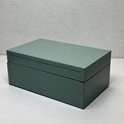 Vintage Metal Storage Box Hinged Lid Sage Green Utility Case E-12