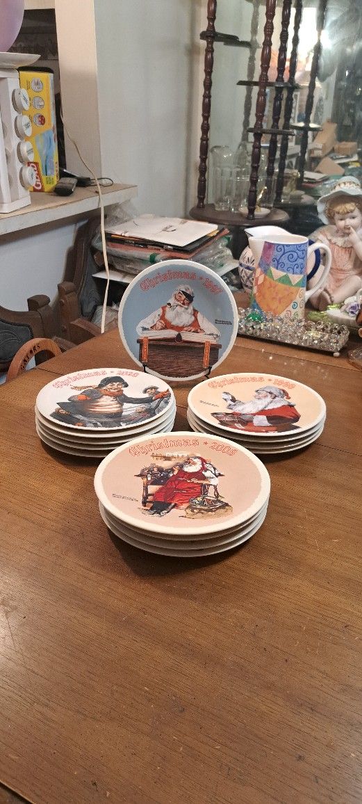 Collectible Authenticated Norman Rockwell Annual Christmas Plates Made Of Fine China, SET OF 14
