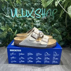 BIRKENSTOCK Arizona Suede Soft Footbed Narrow Sandals Taupe 