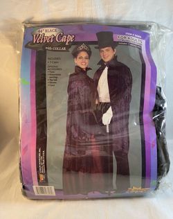44" Black Velvet Cape with Collar costume,– Adult Halloween accessory men’s women’s