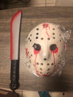 Jason Voorhees Halloween Costume Mask and Machete Set