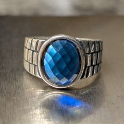 Sterling Silver And Sapphire CZ Ring Size 9