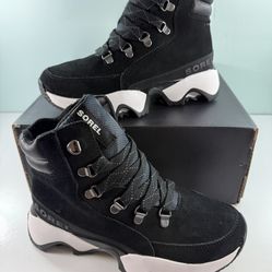 New SOREL Women’s Kinetic Impact Conquest Plus Waterproof Boot Black/Sea Salt - size 6/7/8