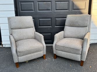 Modern Gray Tweed Push-Back Recliners (Set of 2) – Mid-Century Style, Wood Legs