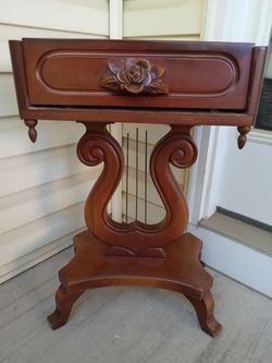 Vintage Italian Lyre Base - Harp Style End Table Hand Carved Rose NO MARBLE TOP