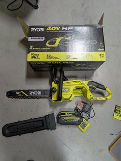 RYOBI 40V HP Brushless 16 in. Battery Chainsaw with 4.0 Ah Battery and Charger