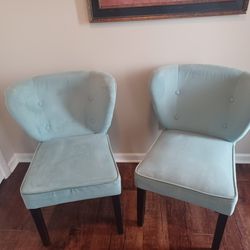 Two Turquoise Tufted Arm Chairs
