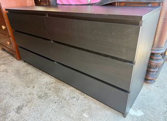 Black 6 Drawer Modern Double Dresser