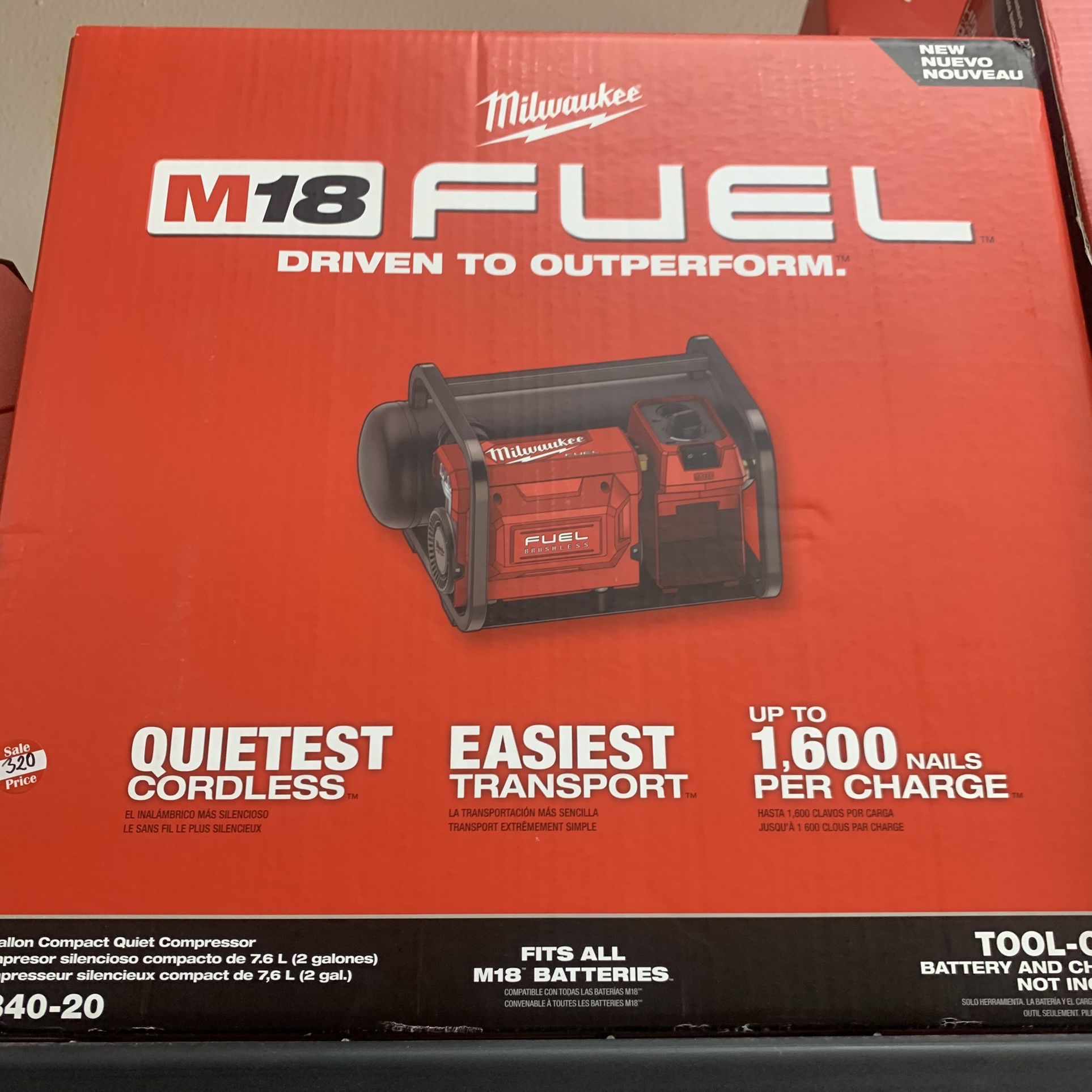 Milwaukee New Compressor M18 Fuel Brushless- No Battery 