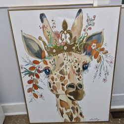 Giraffe With Crown Of Flowers Framed Art