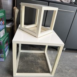 2 West Elm side tables, lacquered white