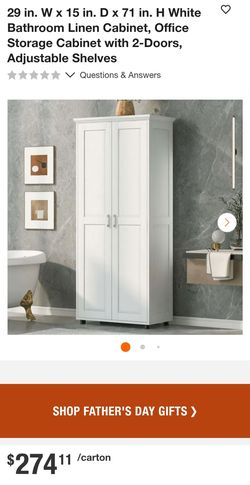 29 in. W x 15 in. D x 71 in. H White Bathroom Linen Cabinet, Office Storage Cabinet with 2-Doors, Adjustable Shelves