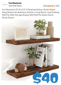 2 Rustic Brown Floating Shelves 32"
