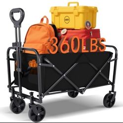 Collapsible Wagon Cart Foldable Beach Wagon with All-Terrain Wheels - 360 LBS Heavy Duty